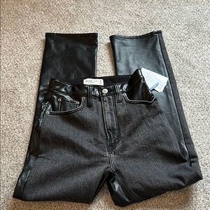 Abercrombie & Fitch Black and Gray Leather Trim Jeans